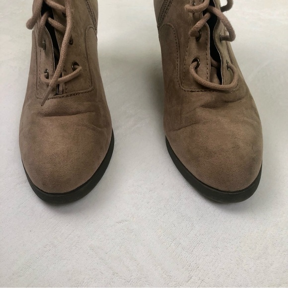 So Wedge Booties Tan Lace Up Zip Up Tweed Sz. 8 - Picture 3 of 11